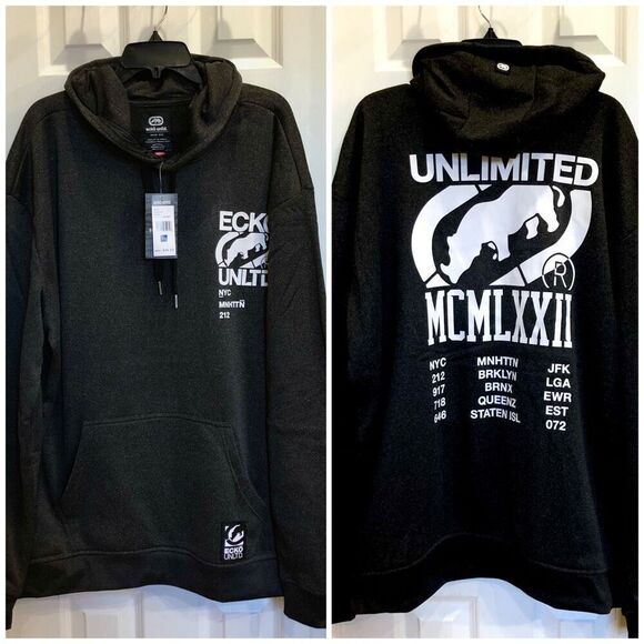 ECKO UNTLD - NWT - M Sz 3X - Small Tilt Fleece-Lined Hoodie in Charcoal & Black - Picture 2 of 16
